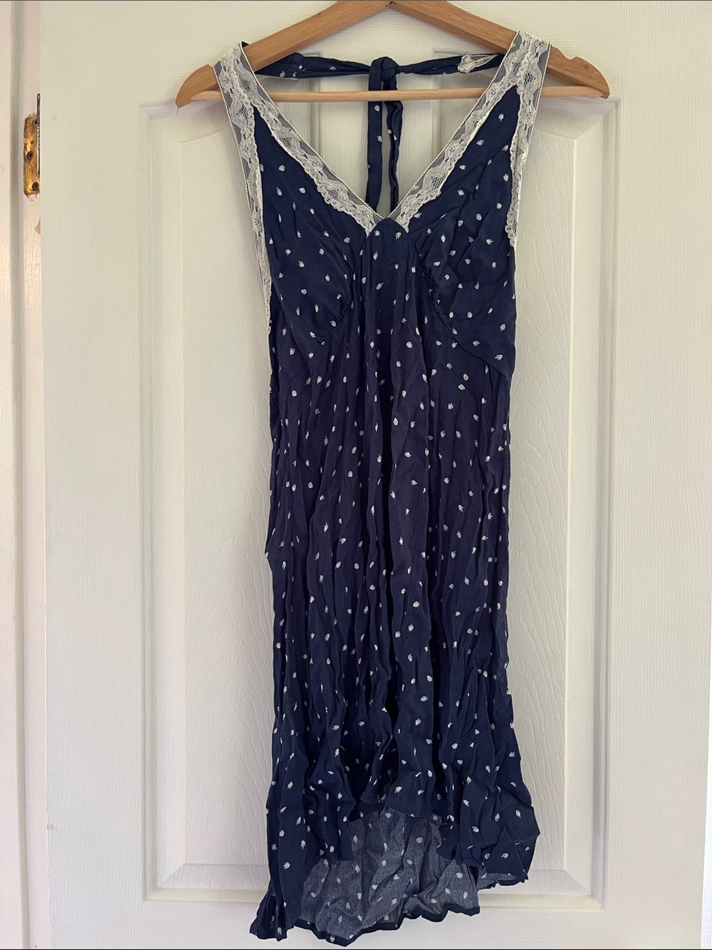wild fable Navy Polka Dot Backless Lace-Trim Dress